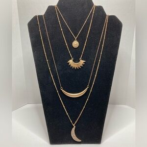 Sun and moon 4 layer gold tone necklace